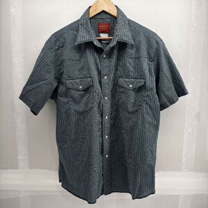 Vintage Mens Rustler X-Long‎ Tails Green Striped Pearl Snap Western Shirt Size L